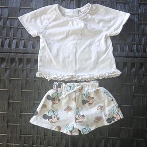 Zara Disney/Zara White Ruffled Top Minnie Mouse Shorts SZ 1 1/2 Years Girls